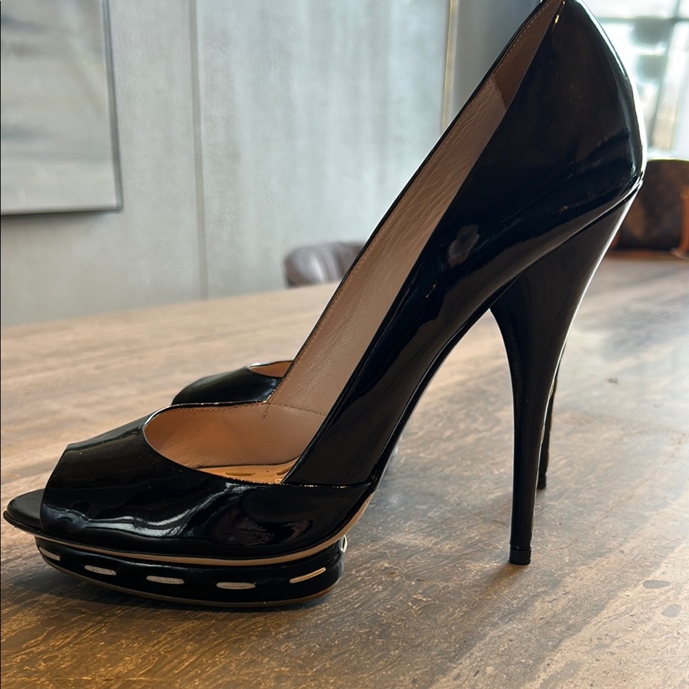 Miu Miu Elegant Black Peep-Toe Stilettos